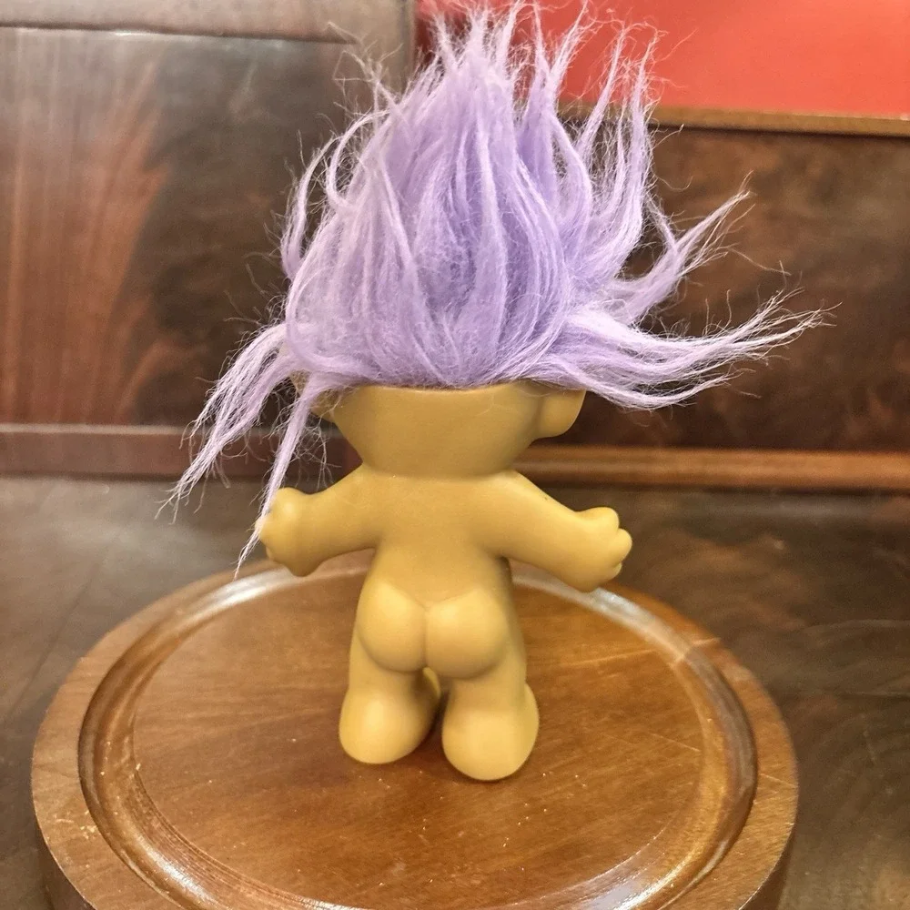 Vintage Ace Novelty Treasure Troll Doll Purple Hair Jewel Eyes Red Star